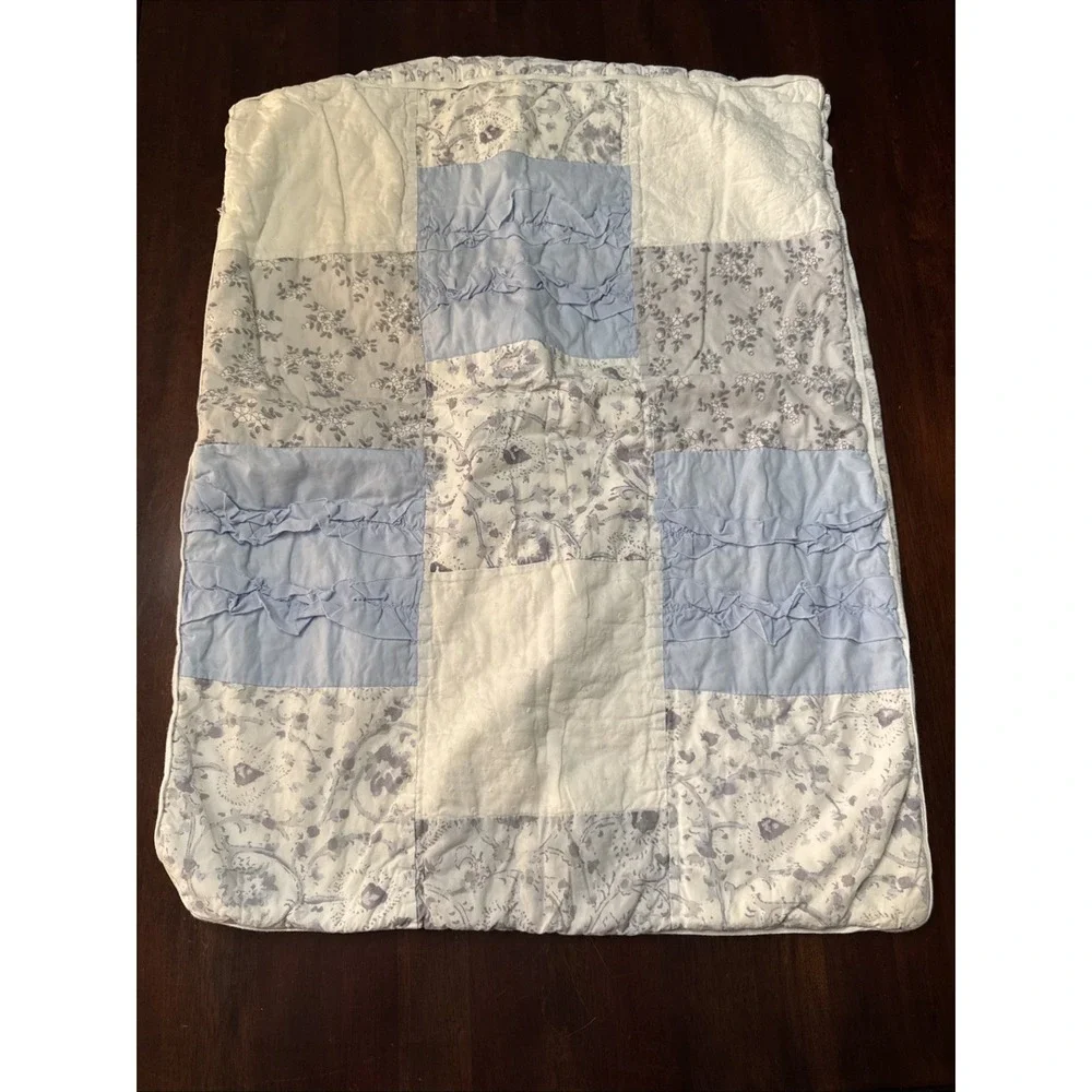 Simply Shabby Chic Pillow Sham Set Pair STANDARD Bohemian Patchwork Quilted Blue